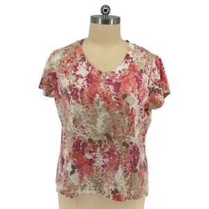 St. John's Bay Top Coral Pink Abstract Floral 100% Cotton 2X